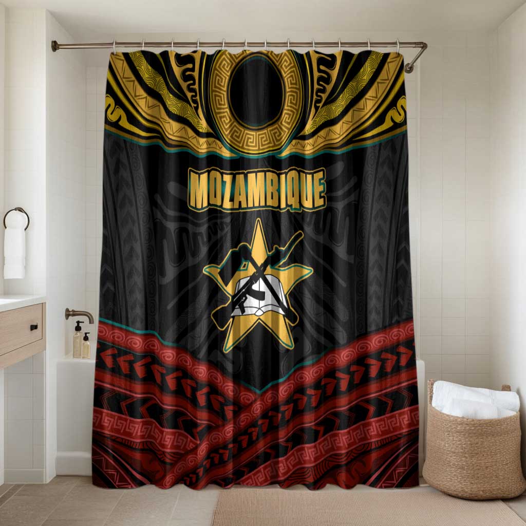 Mozambique Bathroom Set with Black Red Tribal Design and National Map Pattern - Wonder Print Shop