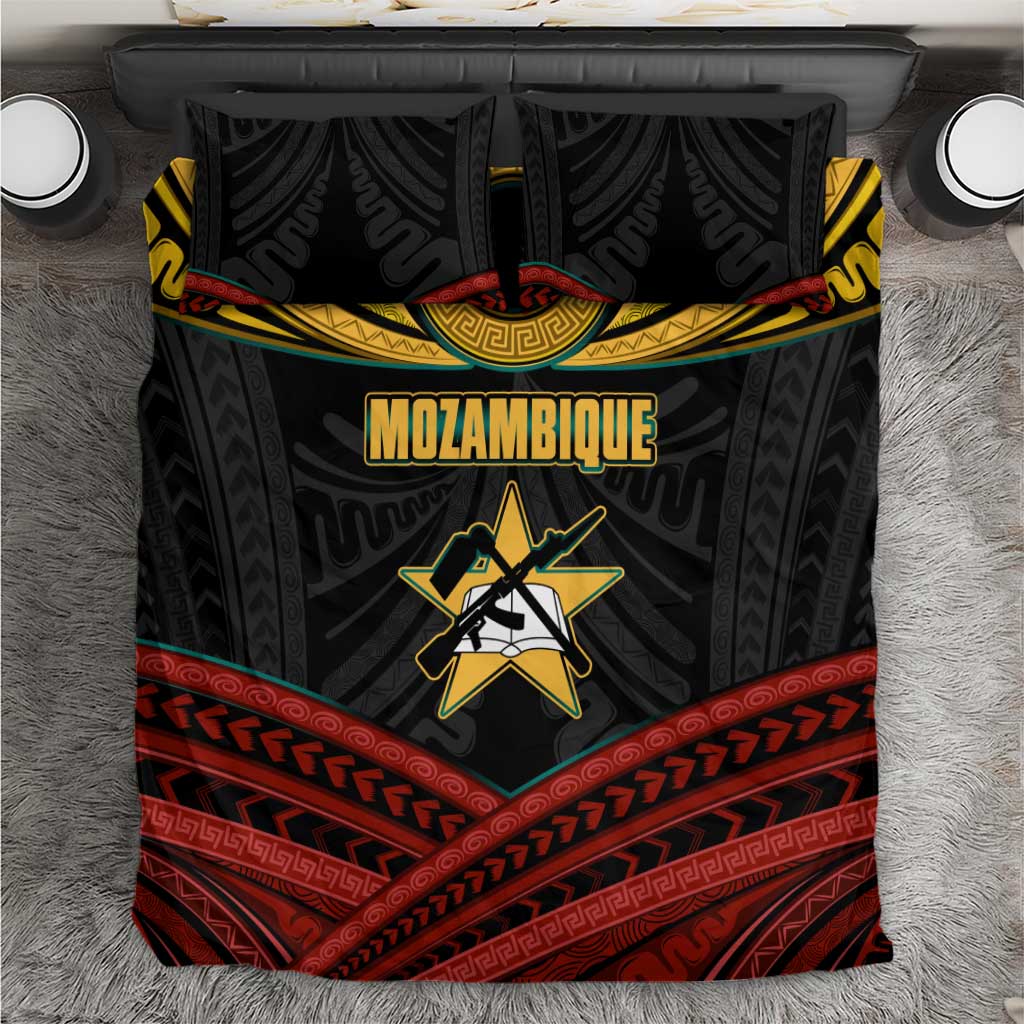 Mozambique Bedding Set with Black Red Tribal Design and National Map Pattern - Wonder Print Shop
