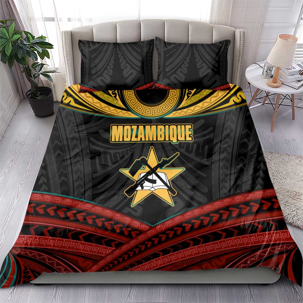 Mozambique Bedding Set with Black Red Tribal Design and National Map Pattern - Wonder Print Shop