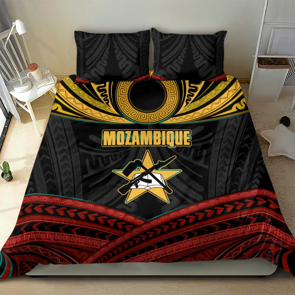 Mozambique Bedding Set with Black Red Tribal Design and National Map Pattern - Wonder Print Shop