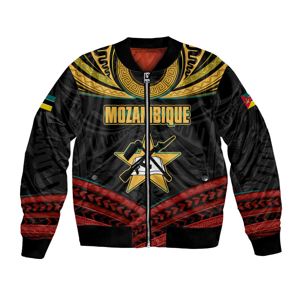 Mozambique Bomber Jacket with Black Red Tribal Design and National Map Pattern - Wonder Print Shop