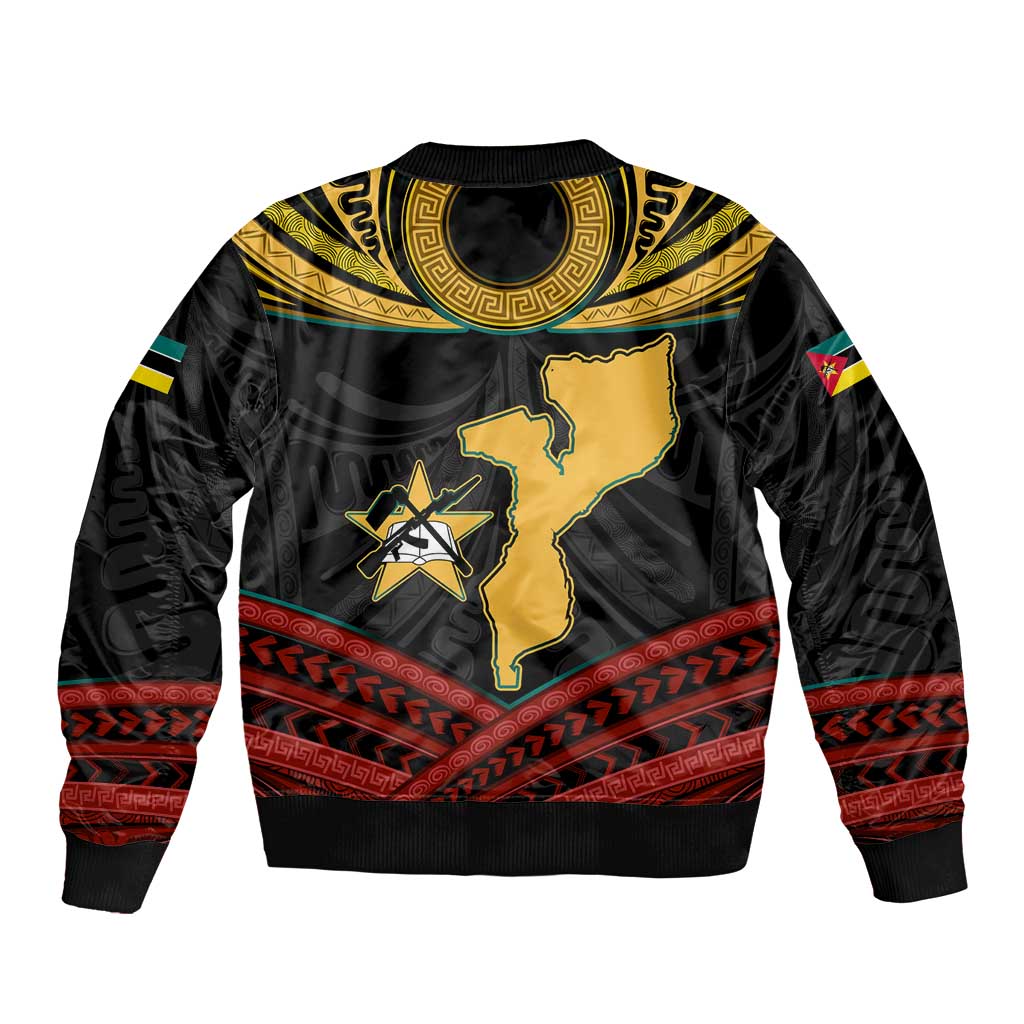 Mozambique Bomber Jacket with Black Red Tribal Design and National Map Pattern - Wonder Print Shop