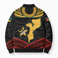 Mozambique Bomber Puffer Jacket with Black Red Tribal Design and National Map Pattern - Wonder Print Shop