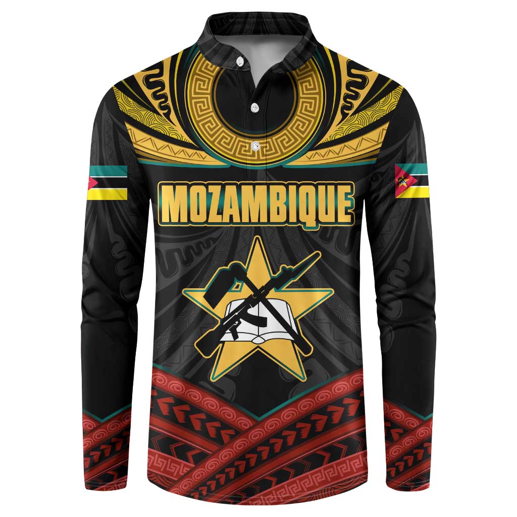 Mozambique Button Sweatshirt with Black Red Tribal Design and National Map Pattern - Wonder Print Shop