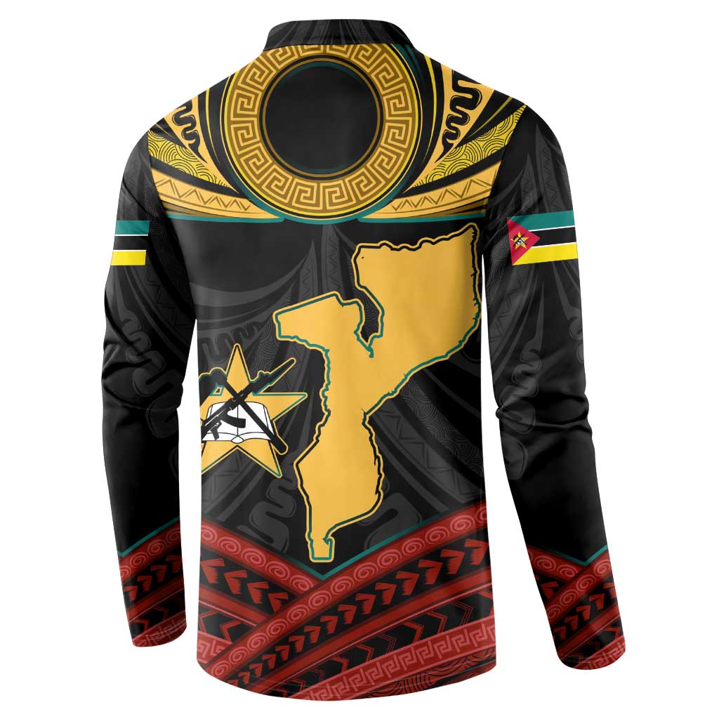 Mozambique Button Sweatshirt with Black Red Tribal Design and National Map Pattern - Wonder Print Shop