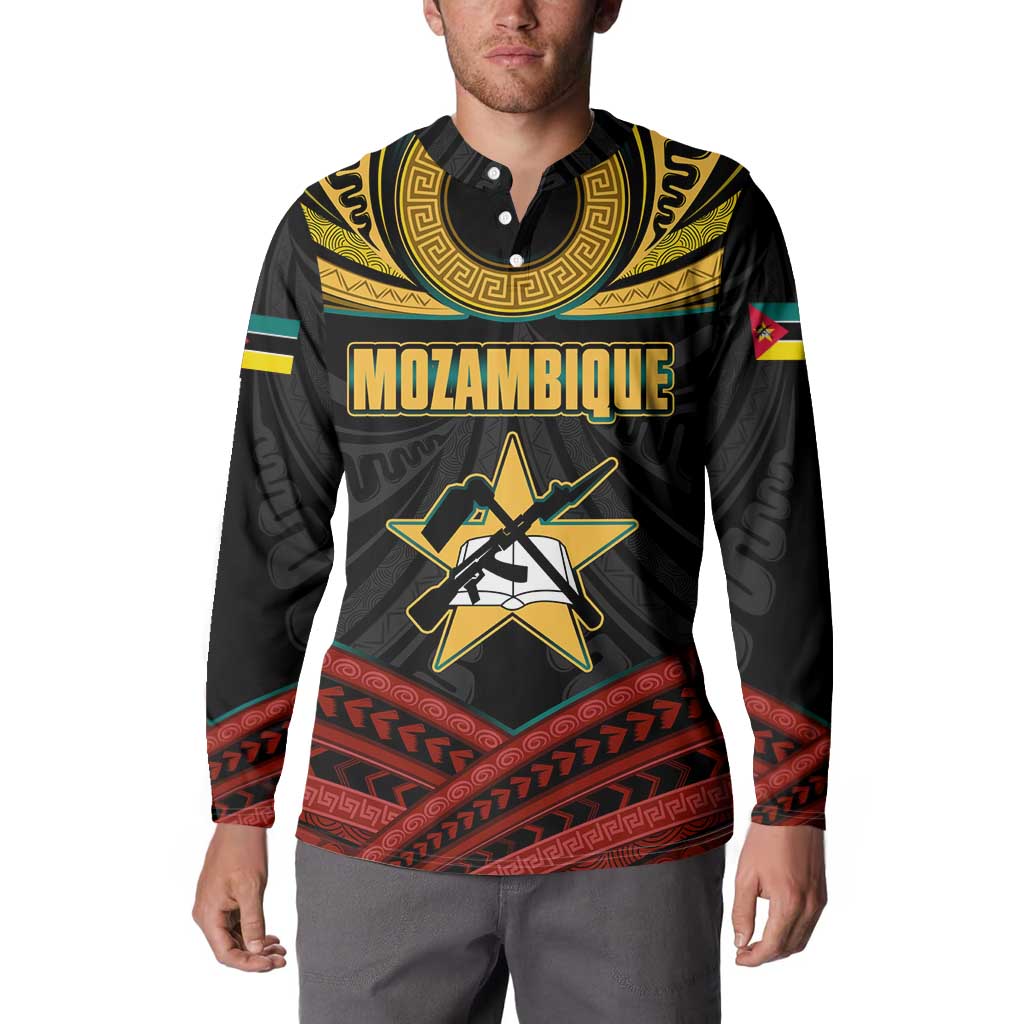 Mozambique Button Sweatshirt with Black Red Tribal Design and National Map Pattern - Wonder Print Shop