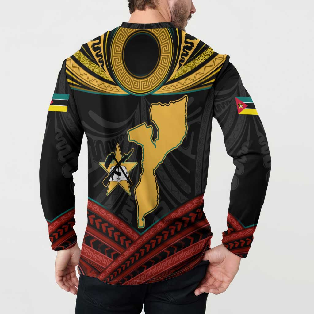 Mozambique Button Sweatshirt with Black Red Tribal Design and National Map Pattern - Wonder Print Shop