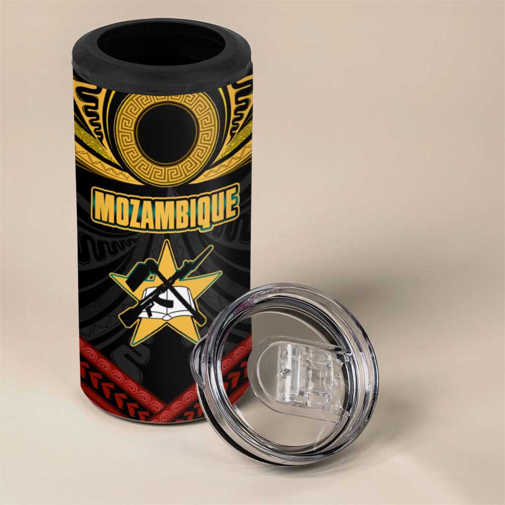 Mozambique 4 in 1 Can Cooler Tumbler with Black Red Tribal Design and National Map Pattern - Wonder Print Shop