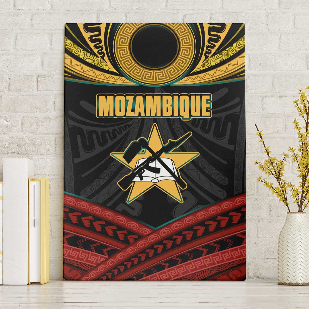 Mozambique Canvas Wall Art with Black Red Tribal Design and National Map Pattern - Wonder Print Shop