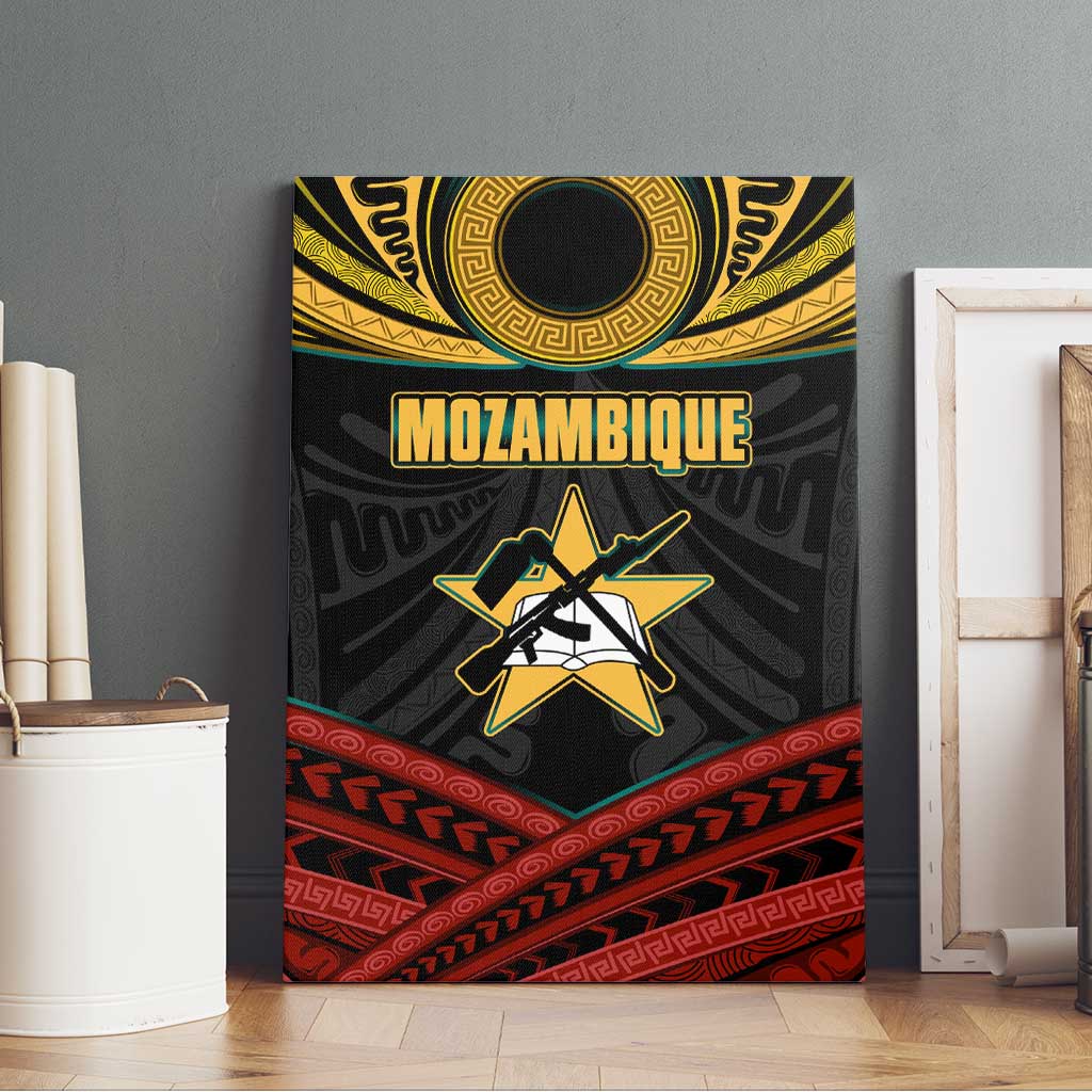 Mozambique Canvas Wall Art with Black Red Tribal Design and National Map Pattern - Wonder Print Shop