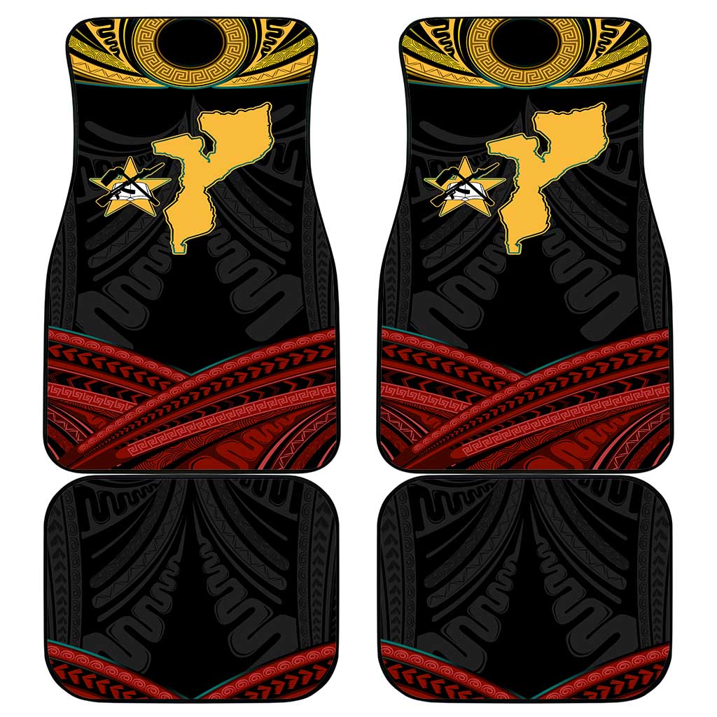 Mozambique Car Mats with Black Red Tribal Design and National Map Pattern - Wonder Print Shop