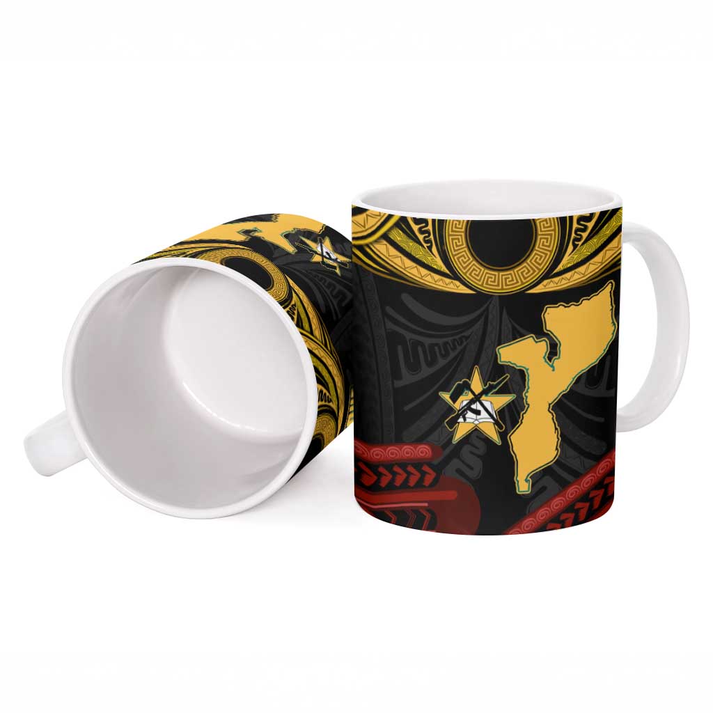 Mozambique Ceramic Mug with Black Red Tribal Design and National Map Pattern - Wonder Print Shop