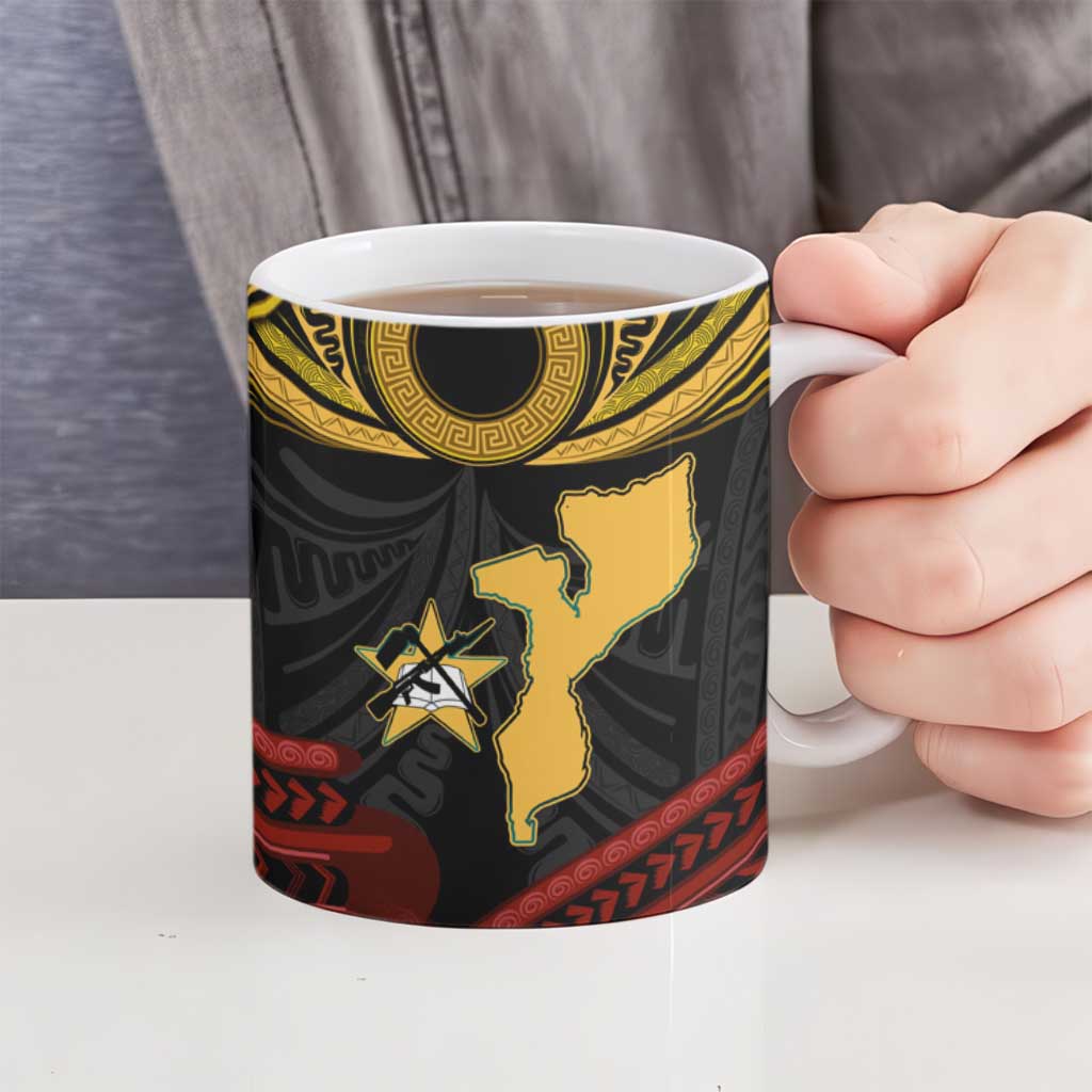 Mozambique Ceramic Mug with Black Red Tribal Design and National Map Pattern - Wonder Print Shop