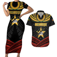 Mozambique Couples Matching Short Sleeve Bodycon Dress and Hawaiian Shirt with Black Red Tribal Design and National Map Pattern - Wonder Print Shop