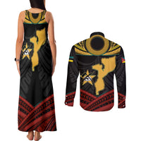 Mozambique Couples Matching Tank Maxi Dress and Long Sleeve Button Shirt with Black Red Tribal Design and National Map Pattern - Wonder Print Shop