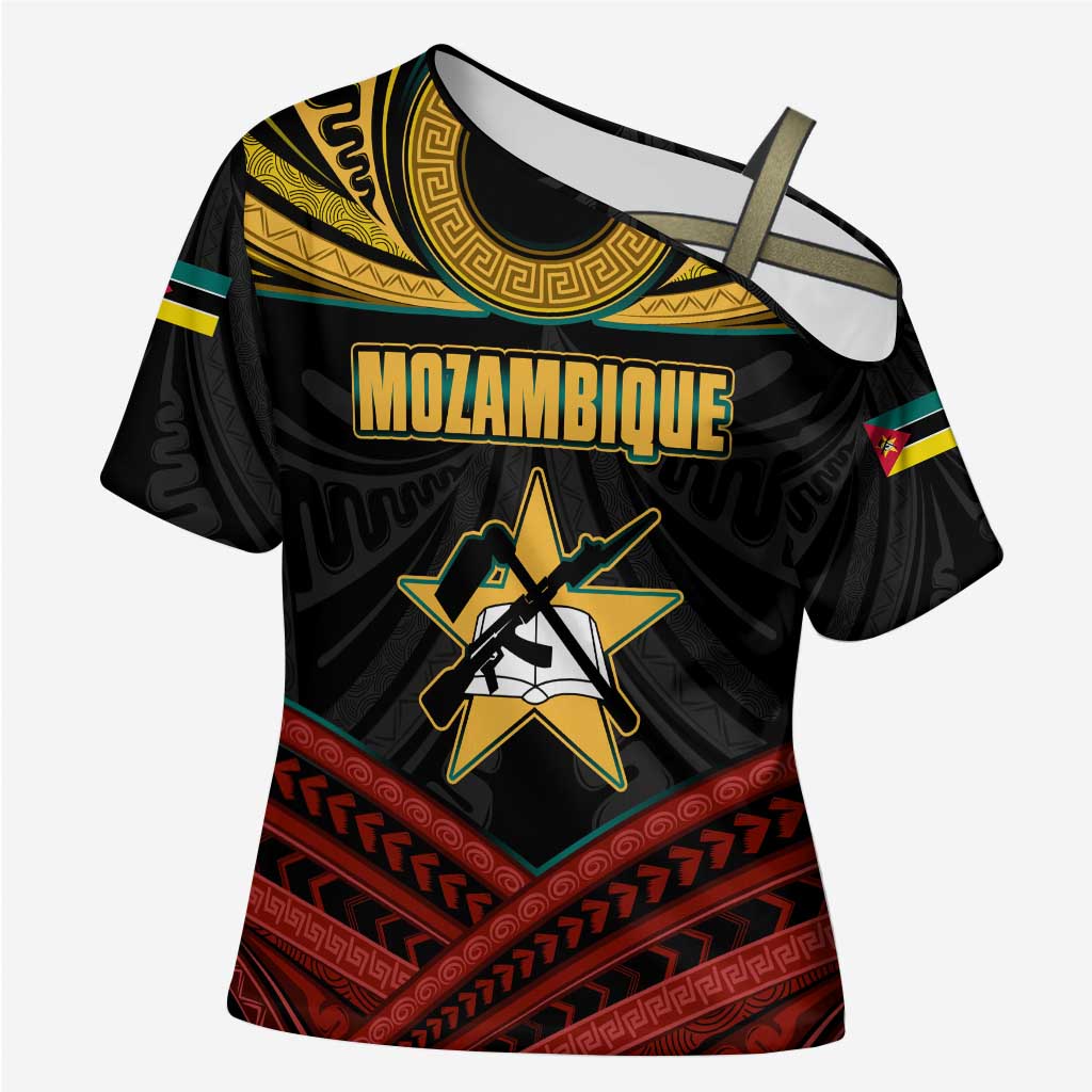 Mozambique Cross Shoulder Shirt with Black Red Tribal Design and National Map Pattern - Wonder Print Shop