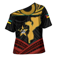 Mozambique Cross Shoulder Shirt with Black Red Tribal Design and National Map Pattern - Wonder Print Shop