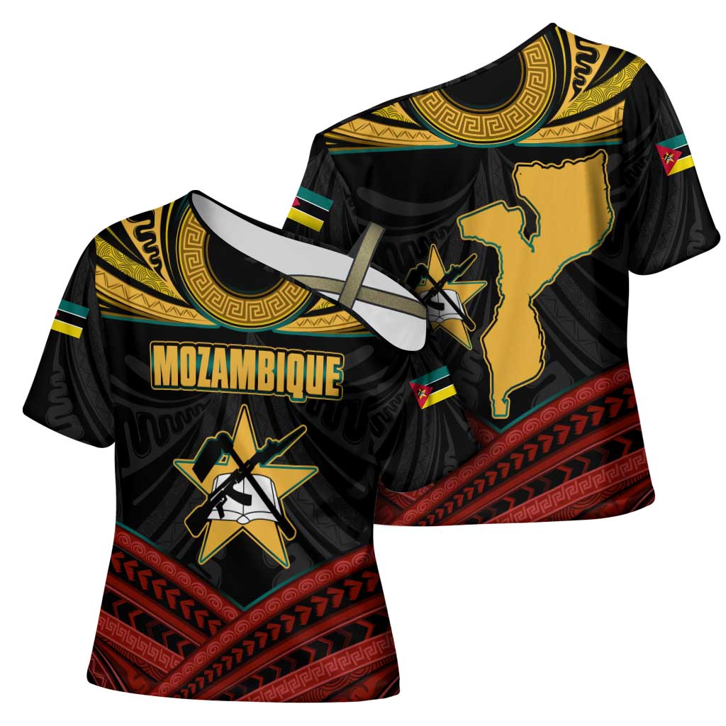 Mozambique Cross Shoulder Shirt with Black Red Tribal Design and National Map Pattern - Wonder Print Shop