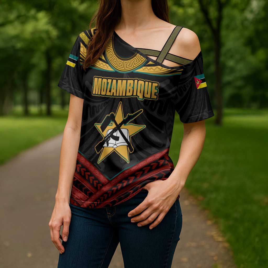 Mozambique Cross Shoulder Shirt with Black Red Tribal Design and National Map Pattern - Wonder Print Shop