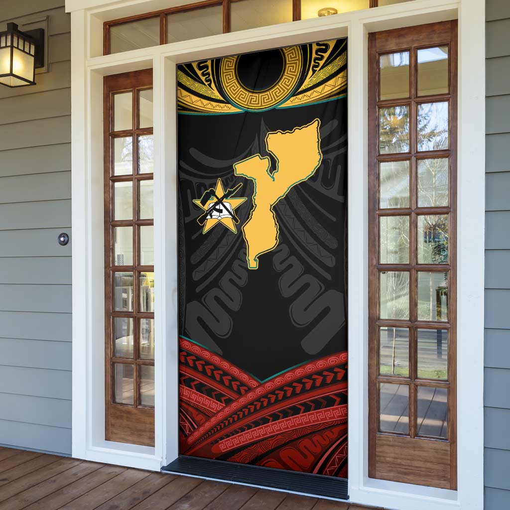 Mozambique Door Cover with Black Red Tribal Design and National Map Pattern - Wonder Print Shop