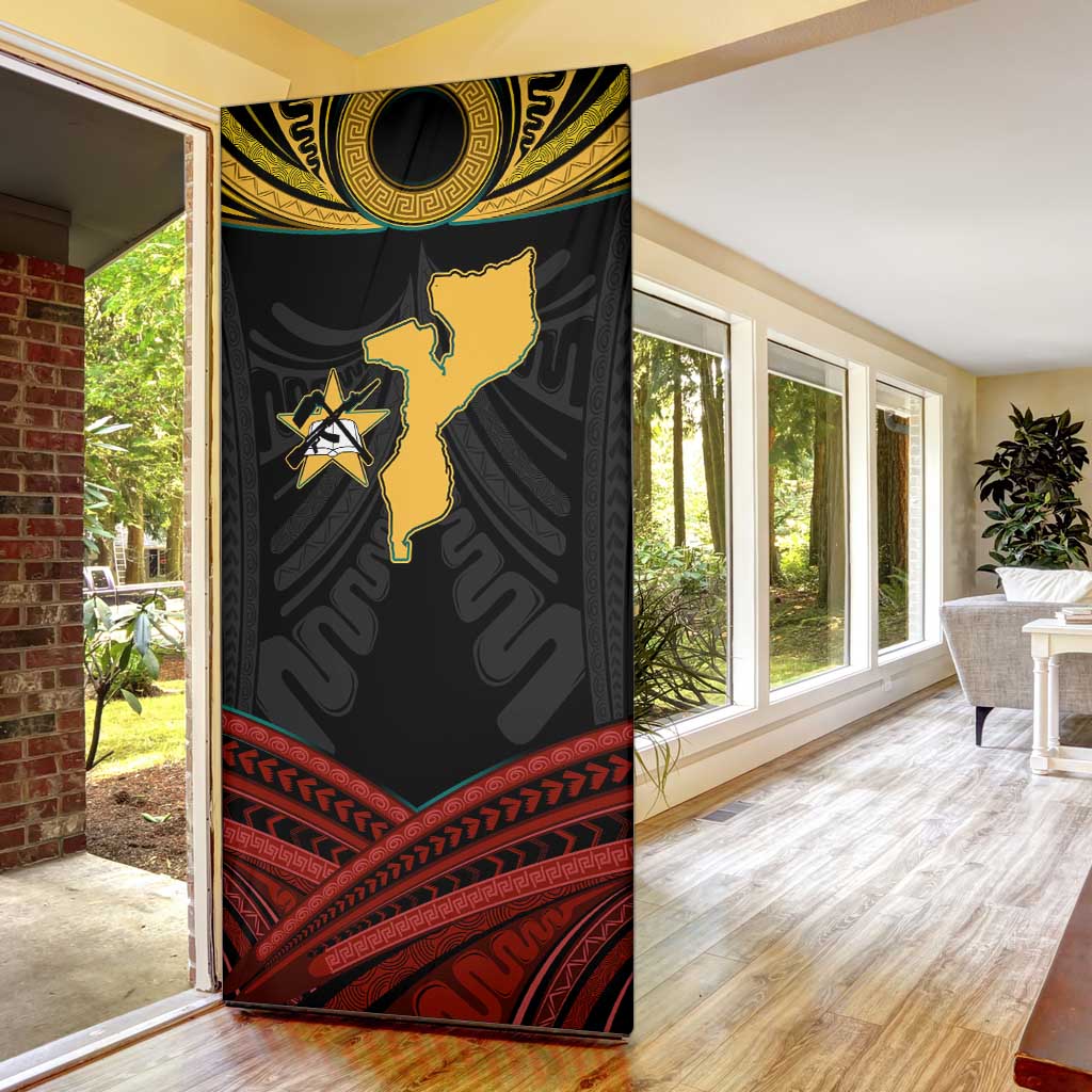 Mozambique Door Cover with Black Red Tribal Design and National Map Pattern - Wonder Print Shop