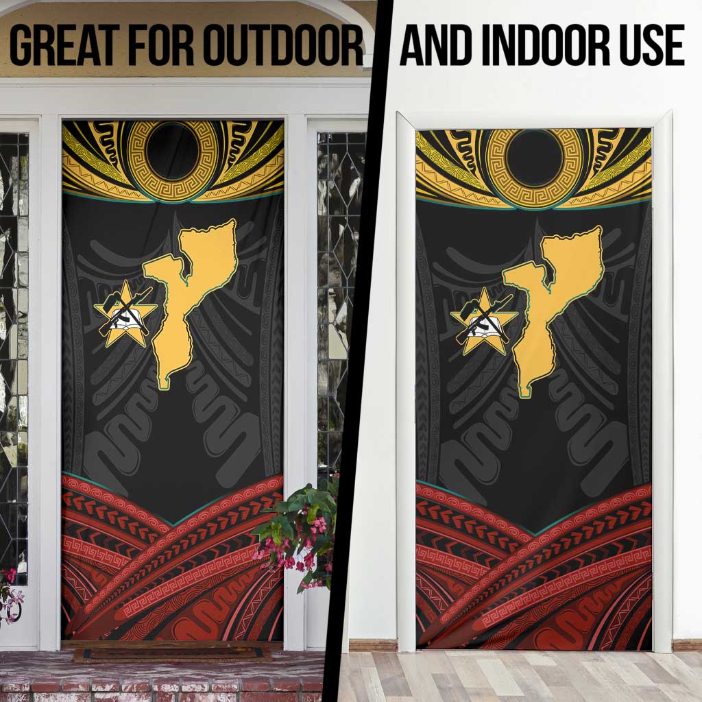 Mozambique Door Cover with Black Red Tribal Design and National Map Pattern - Wonder Print Shop