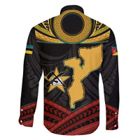 Mozambique Family Matching Long Sleeve Bodycon Dress and Hawaiian Shirt with Black Red Tribal Design and National Map Pattern - Wonder Print Shop