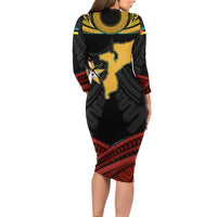 Mozambique Family Matching Long Sleeve Bodycon Dress and Hawaiian Shirt with Black Red Tribal Design and National Map Pattern - Wonder Print Shop