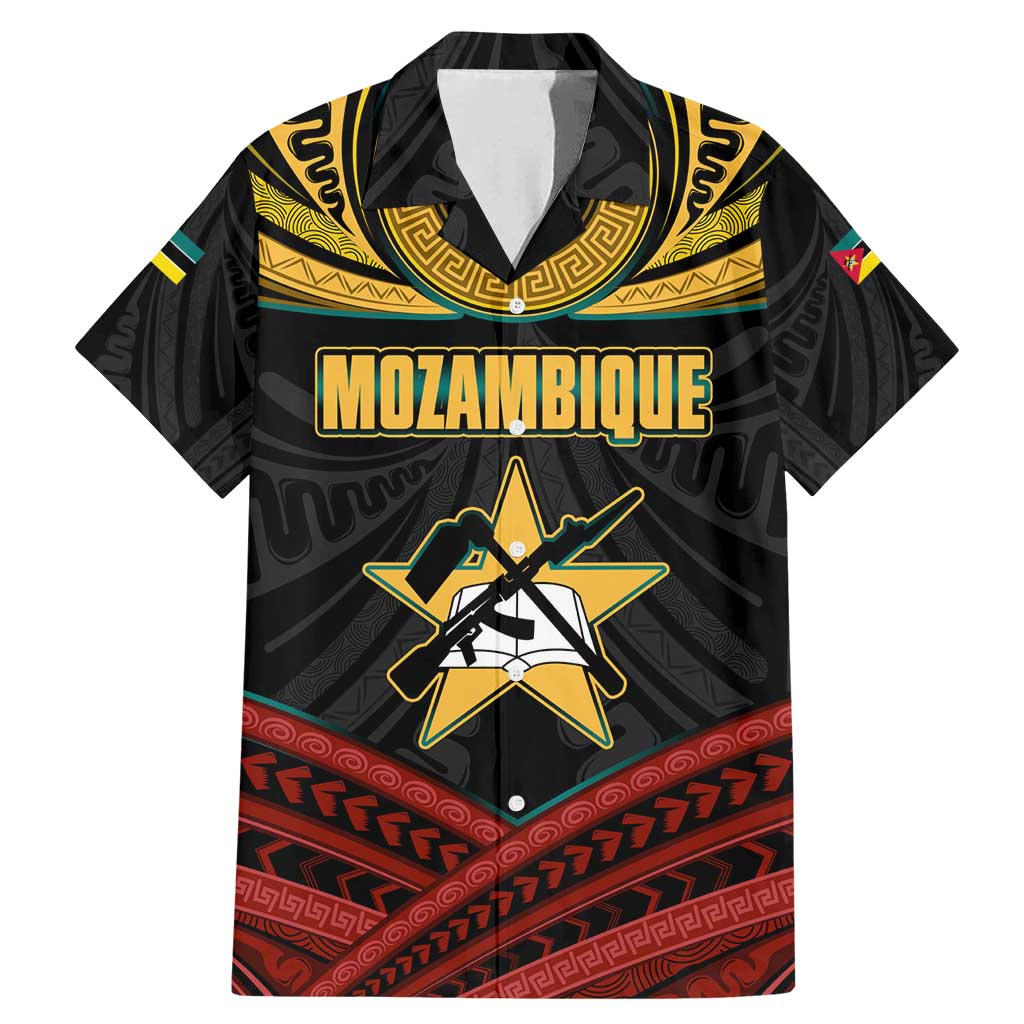 Mozambique Family Matching Mermaid Dress and Hawaiian Shirt with Black Red Tribal Design and National Map Pattern - Wonder Print Shop