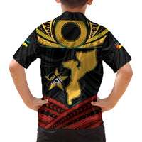 Mozambique Family Matching Off The Shoulder Long Sleeve Dress and Hawaiian Shirt with Black Red Tribal Design and National Map Pattern - Wonder Print Shop