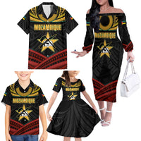 Mozambique Family Matching Off The Shoulder Long Sleeve Dress and Hawaiian Shirt with Black Red Tribal Design and National Map Pattern - Wonder Print Shop