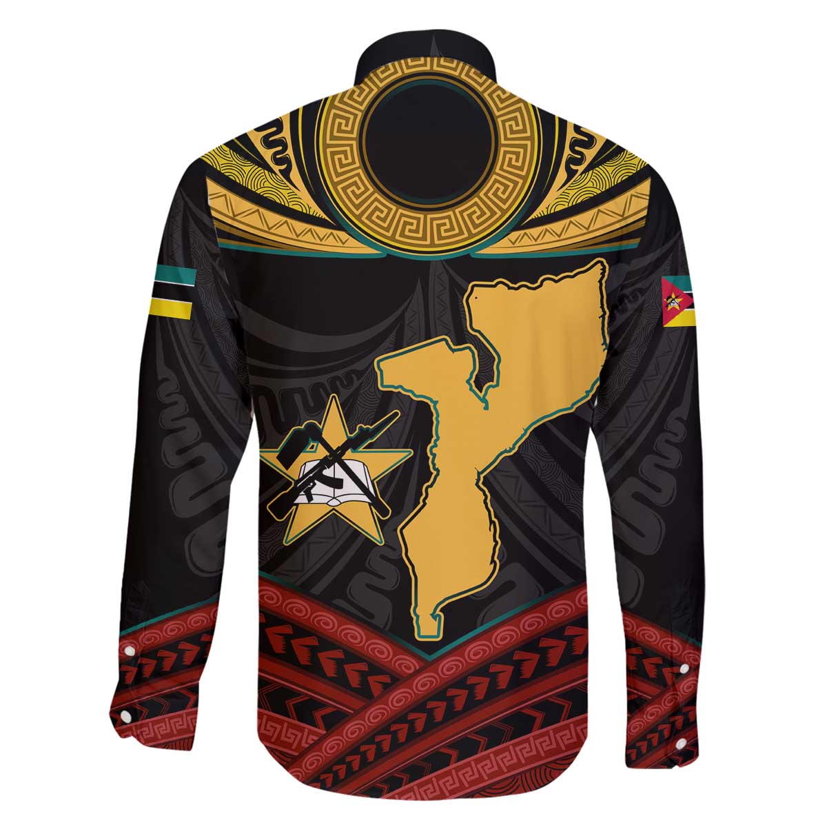 Mozambique Family Matching Off The Shoulder Long Sleeve Dress and Hawaiian Shirt with Black Red Tribal Design and National Map Pattern - Wonder Print Shop