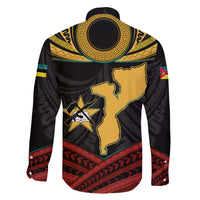 Mozambique Family Matching Off The Shoulder Long Sleeve Dress and Hawaiian Shirt with Black Red Tribal Design and National Map Pattern - Wonder Print Shop