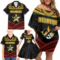 Mozambique Family Matching Off Shoulder Short Dress and Hawaiian Shirt with Black Red Tribal Design and National Map Pattern - Wonder Print Shop