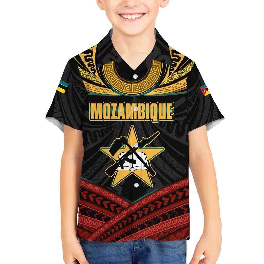 Mozambique Family Matching Off Shoulder Short Dress and Hawaiian Shirt with Black Red Tribal Design and National Map Pattern - Wonder Print Shop