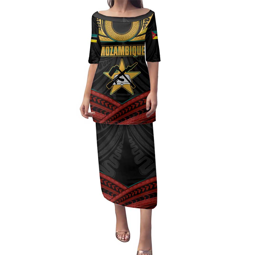 Mozambique Family Matching Puletasi and Hawaiian Shirt with Black Red Tribal Design and National Map Pattern - Wonder Print Shop