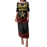 Mozambique Family Matching Puletasi and Hawaiian Shirt with Black Red Tribal Design and National Map Pattern - Wonder Print Shop