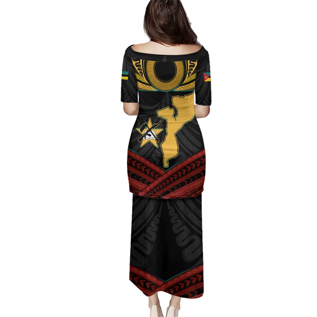 Mozambique Family Matching Puletasi and Hawaiian Shirt with Black Red Tribal Design and National Map Pattern - Wonder Print Shop