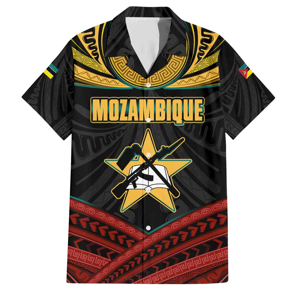 Mozambique Family Matching Short Sleeve Bodycon Dress and Hawaiian Shirt with Black Red Tribal Design and National Map Pattern - Wonder Print Shop