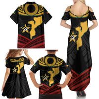 Mozambique Family Matching Summer Maxi Dress and Hawaiian Shirt with Black Red Tribal Design and National Map Pattern - Wonder Print Shop