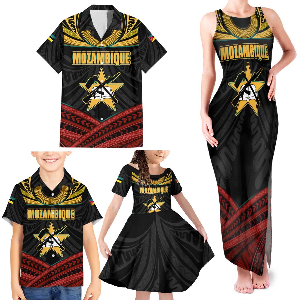 Mozambique Family Matching Tank Maxi Dress and Hawaiian Shirt with Black Red Tribal Design and National Map Pattern - Wonder Print Shop