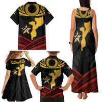 Mozambique Family Matching Tank Maxi Dress and Hawaiian Shirt with Black Red Tribal Design and National Map Pattern - Wonder Print Shop
