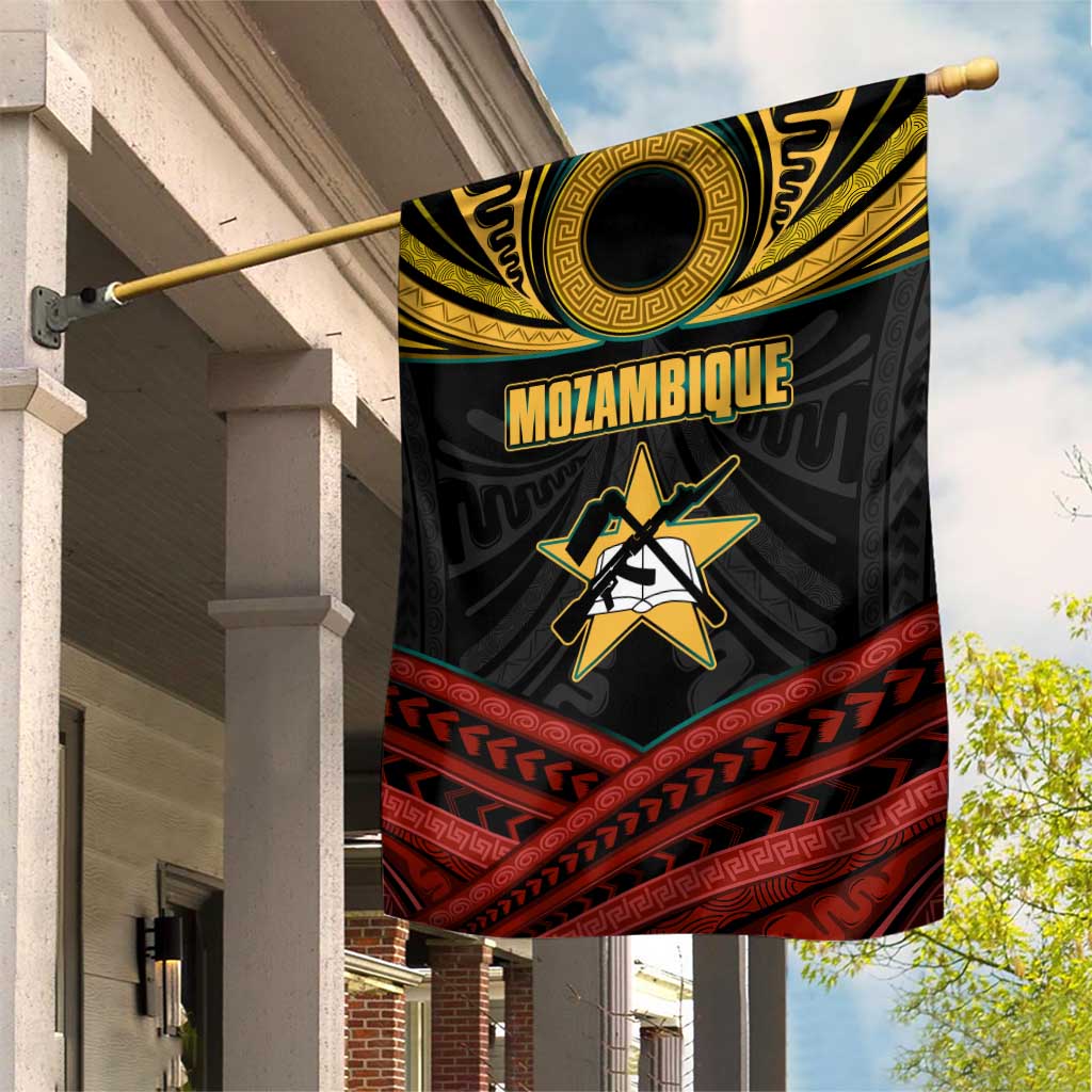 Mozambique Garden Flag with Black Red Tribal Design and National Map Pattern - Wonder Print Shop