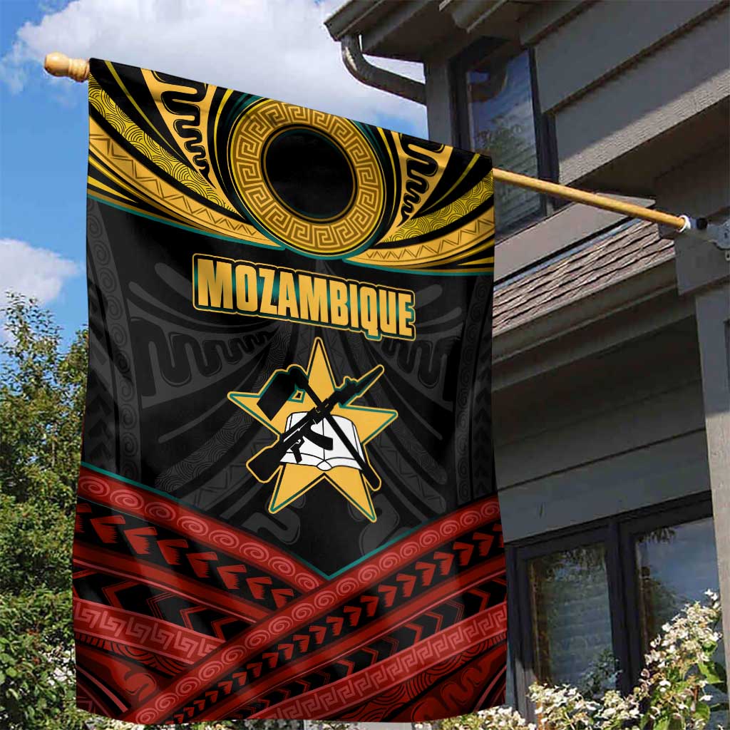 Mozambique Garden Flag with Black Red Tribal Design and National Map Pattern - Wonder Print Shop
