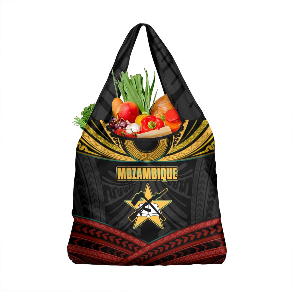 Mozambique Grocery Bag with Black Red Tribal Design and National Map Pattern - Wonder Print Shop