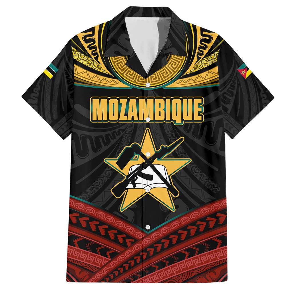 Mozambique Hawaiian Shirt with Black Red Tribal Design and National Map Pattern - Wonder Print Shop