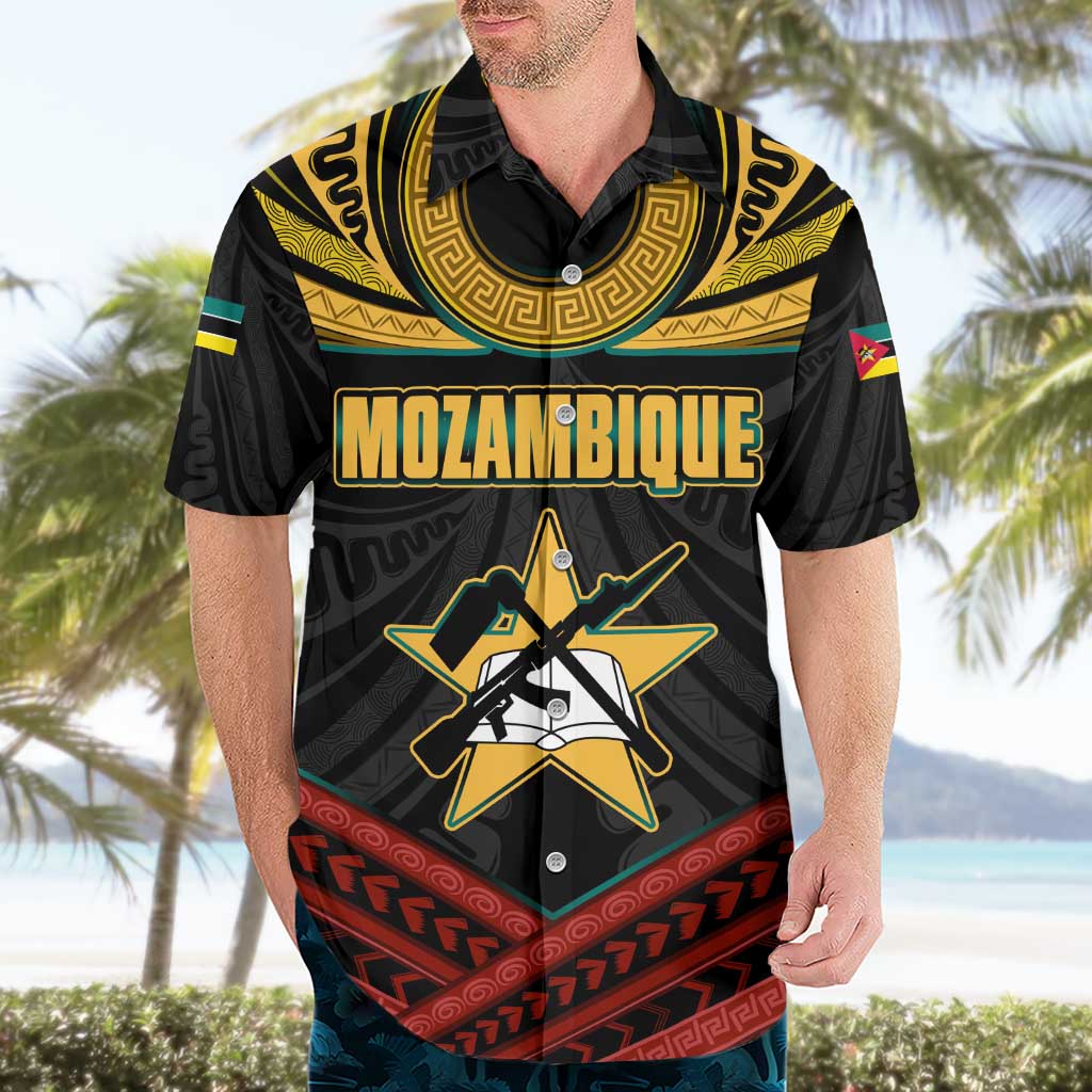 Mozambique Hawaiian Shirt with Black Red Tribal Design and National Map Pattern - Wonder Print Shop