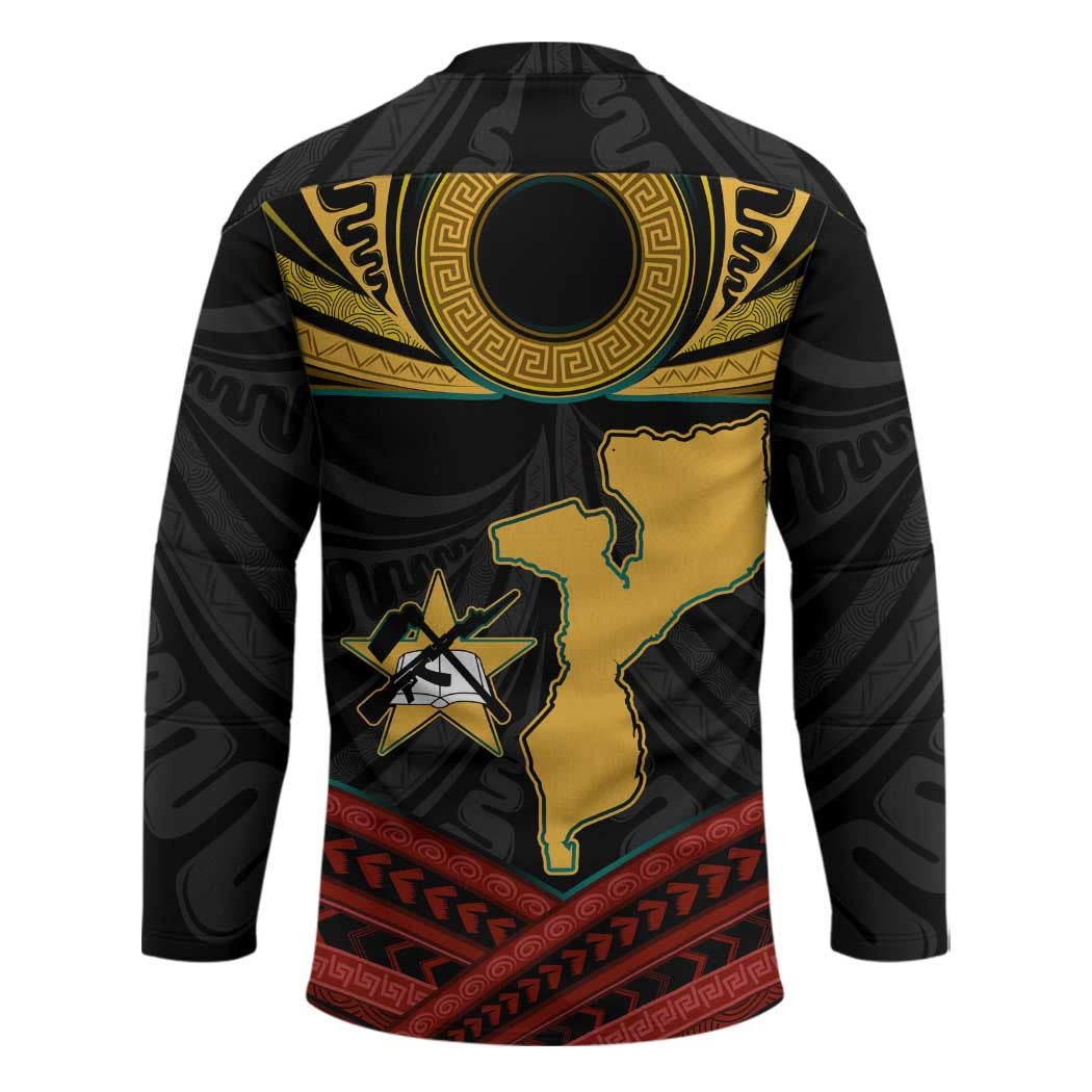 Mozambique Hockey Jersey with Black Red Tribal Design and National Map Pattern - Wonder Print Shop
