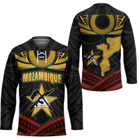 Mozambique Hockey Jersey with Black Red Tribal Design and National Map Pattern - Wonder Print Shop