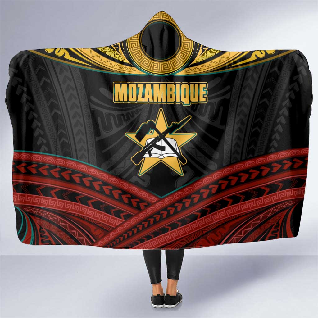 Mozambique Hooded Blanket with Black Red Tribal Design and National Map Pattern - Wonder Print Shop